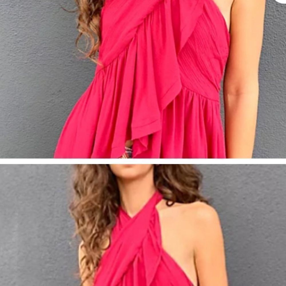 ✅Free People Criss Cross Halter top pink Sz s